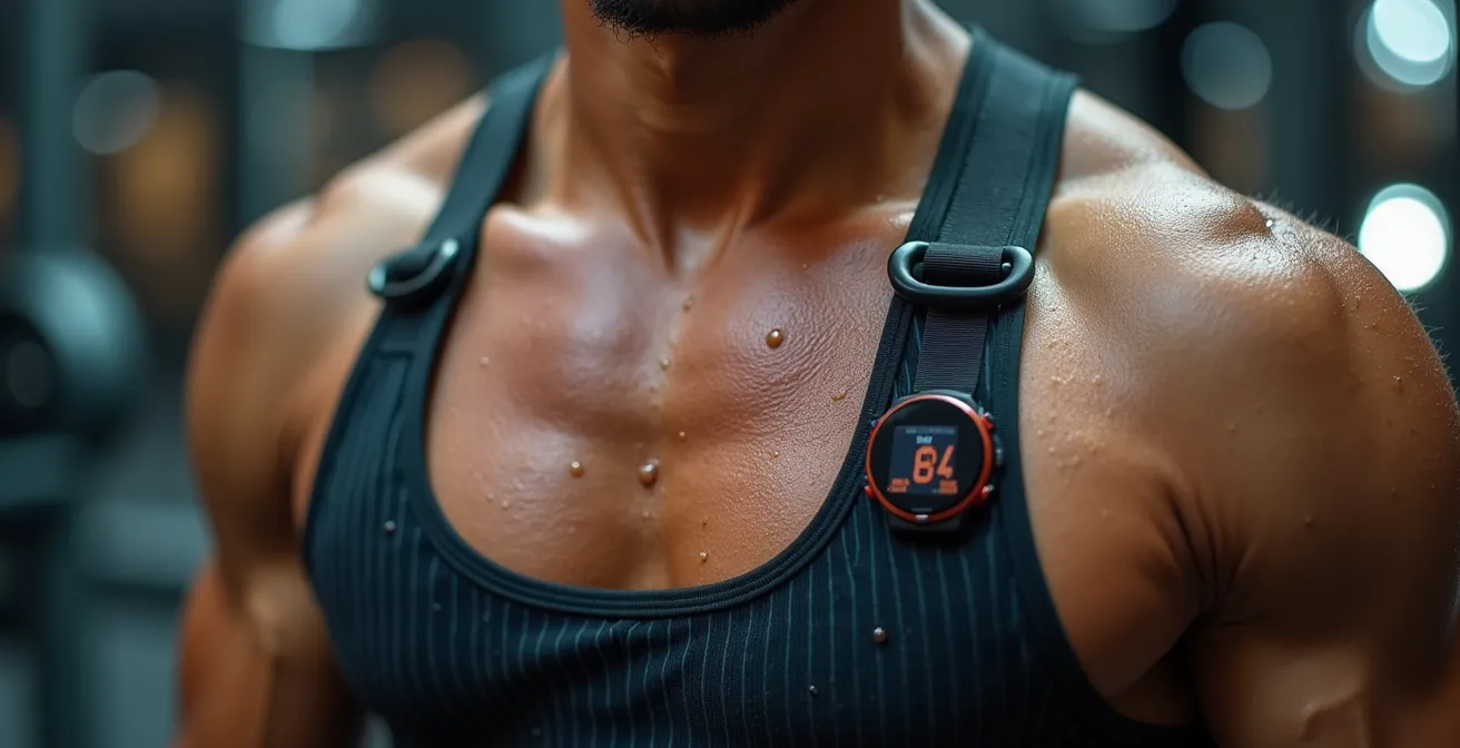 Athlete monitoring heart rate during high-intensity interval training