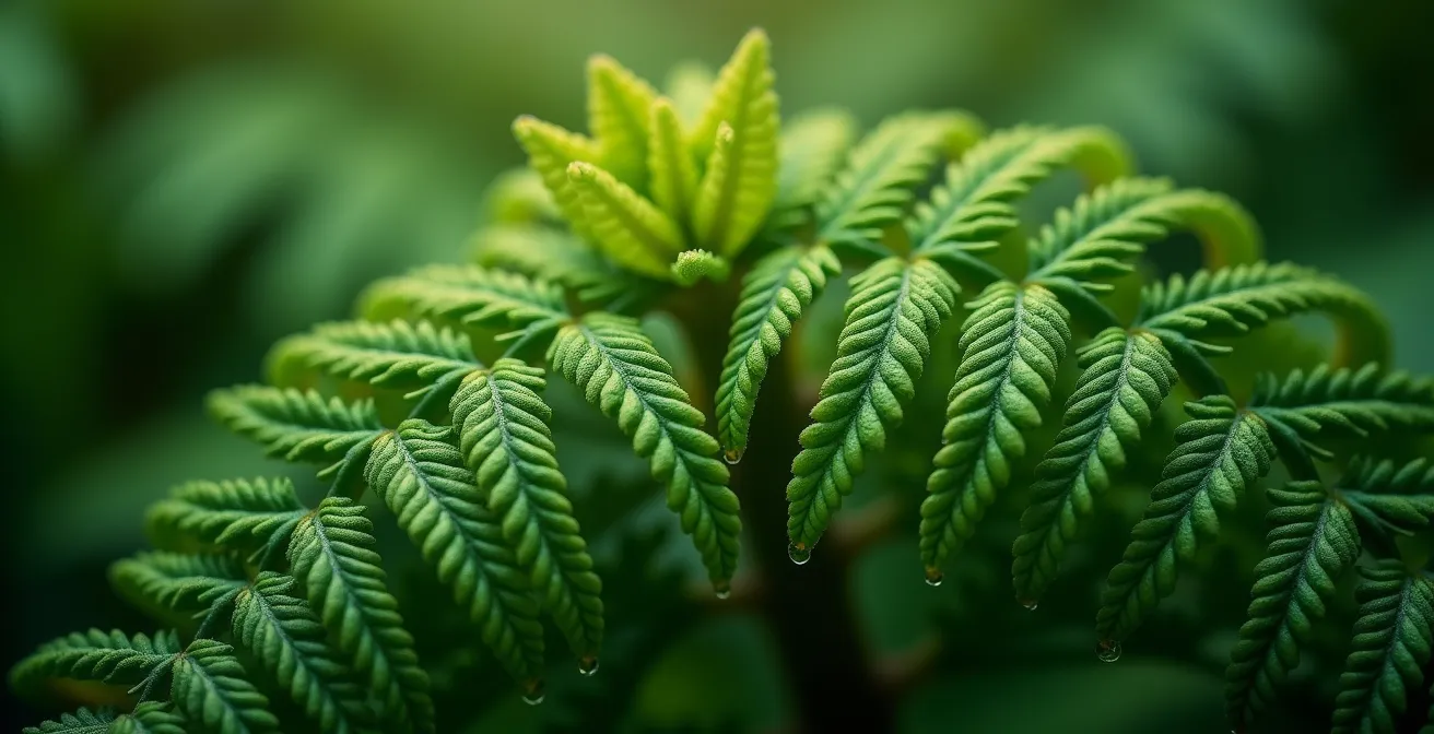 Macro view of natural fractal patterns in leaves showing soft fascination elements