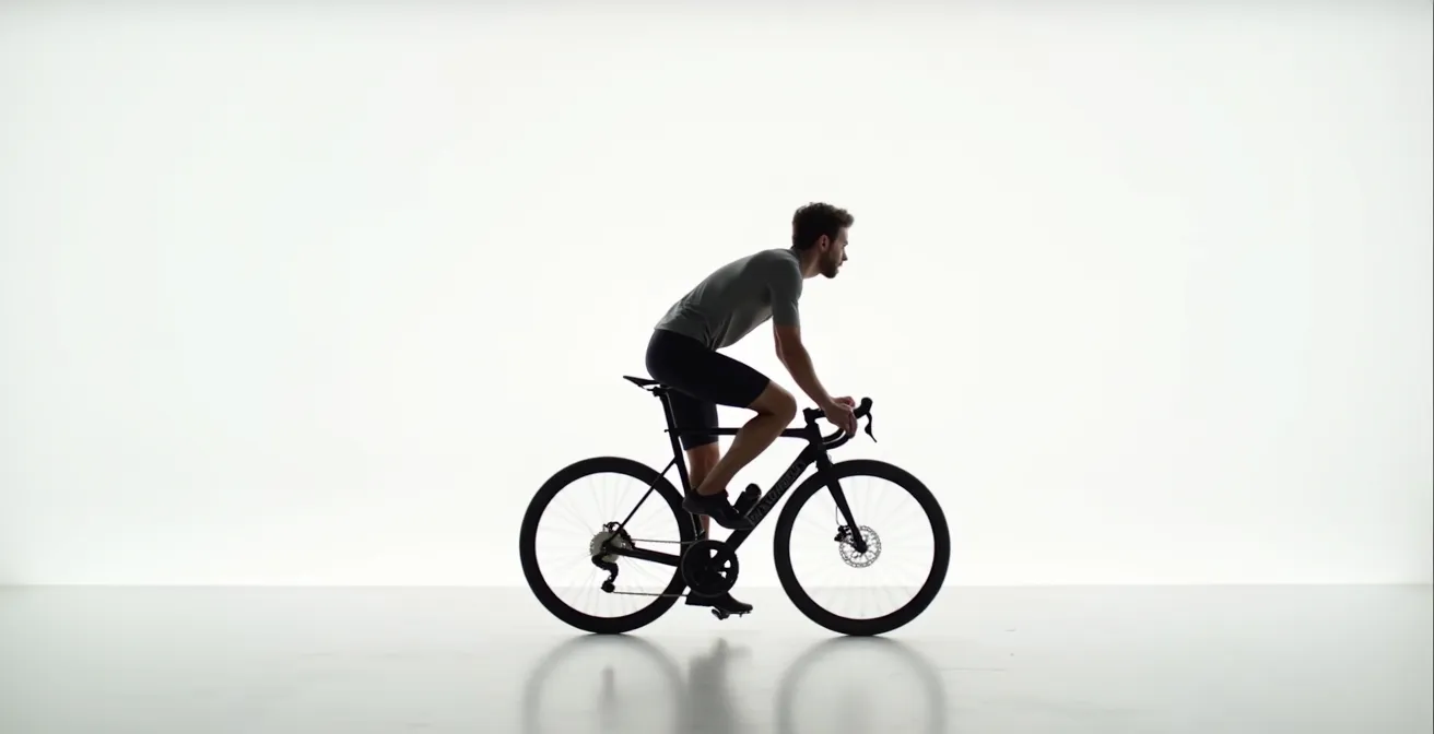 Side view of cyclist demonstrating proper stem length and neck angle alignment