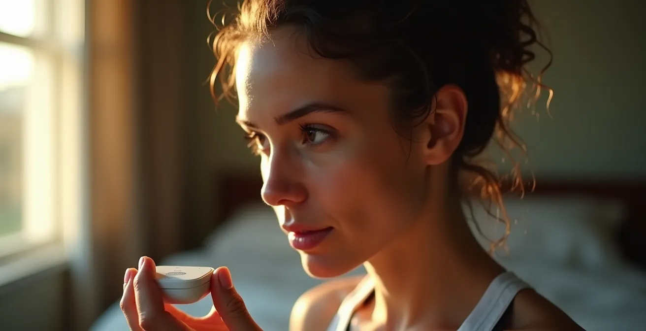 Athlete checking morning heart rate variability data in natural light