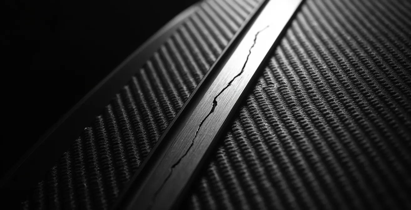 Extreme close-up showing the textural differences between carbon fiber weave and brushed aluminum surfaces