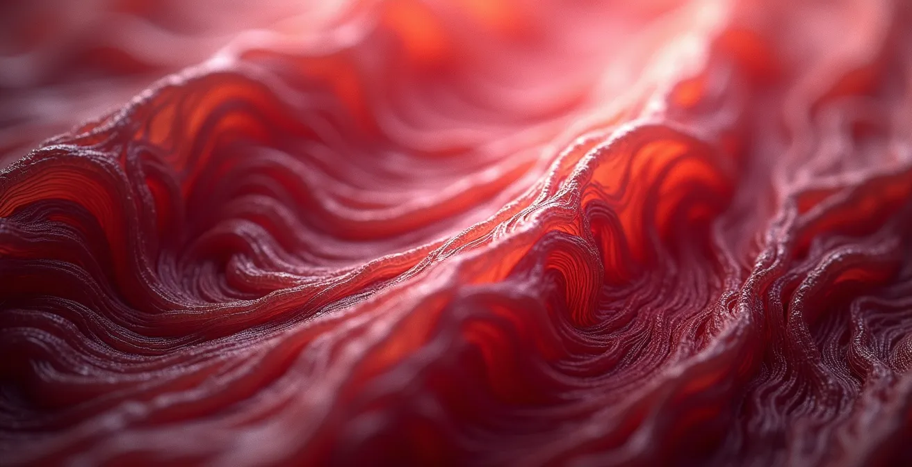 Microscopic view comparing mitochondrial density in muscle versus fat tissue