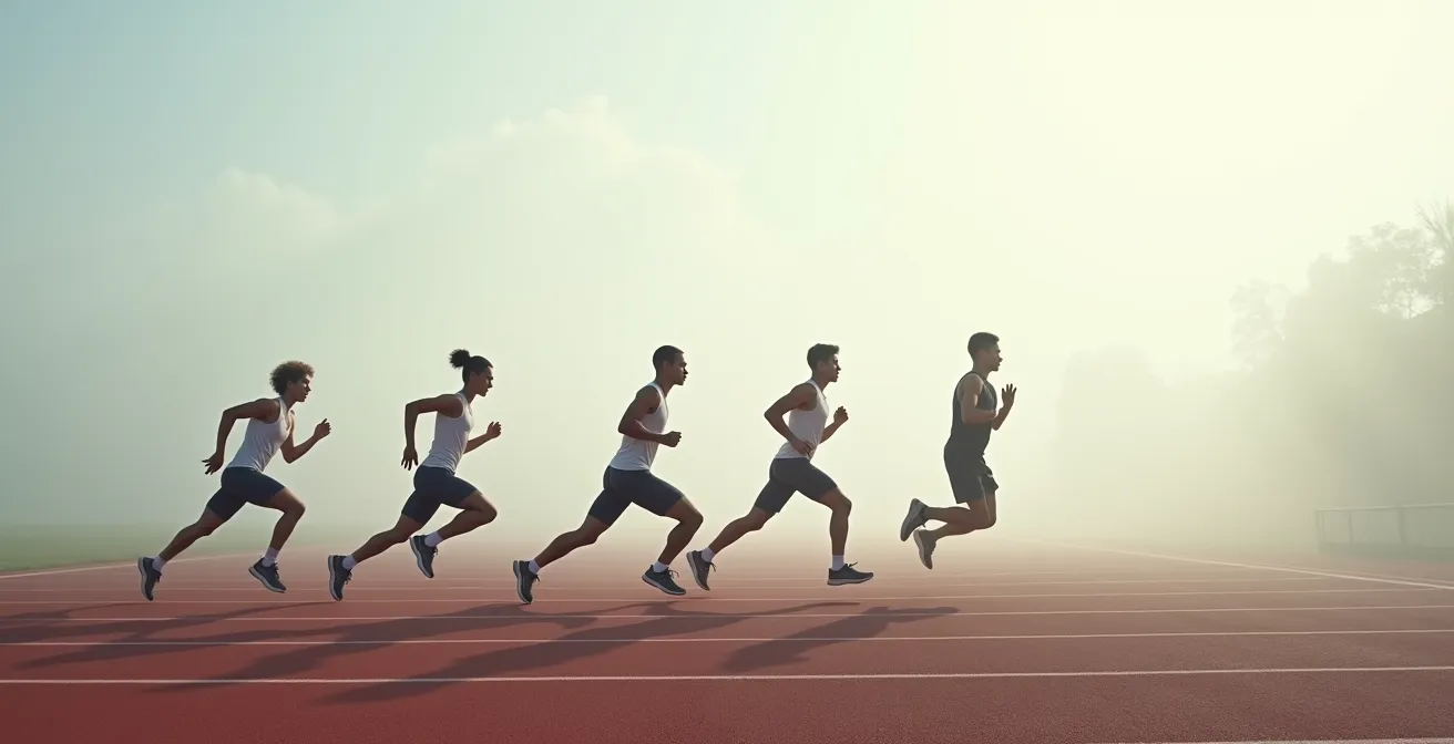 Visual progression showing four distinct phases of RAMP warm-up protocol with athletes demonstrating each stage