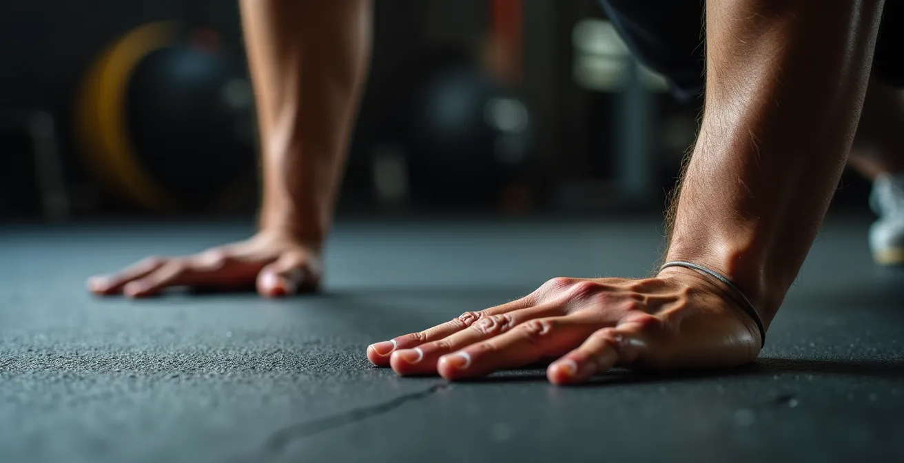 Close-up view of proper RKC plank form showing full body muscular engagement