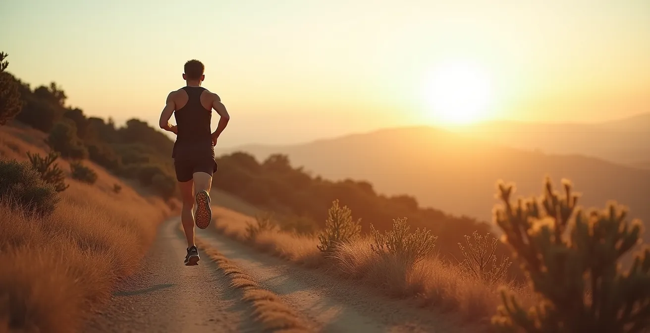 Runner training on outdoor trail demonstrating progressive intensity development