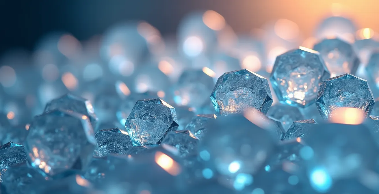 Macro shot of crystalline structures representing sugar's cumulative impact on cellular health
